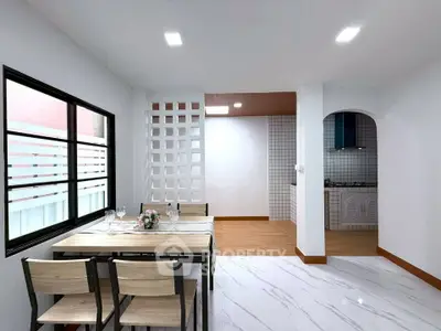 Modern dining area with open kitchen and stylish decor