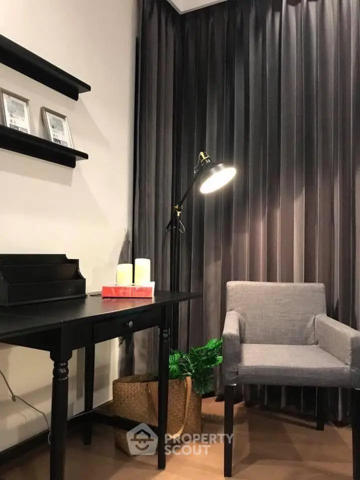 Cozy study room with elegant decor and modern lighting