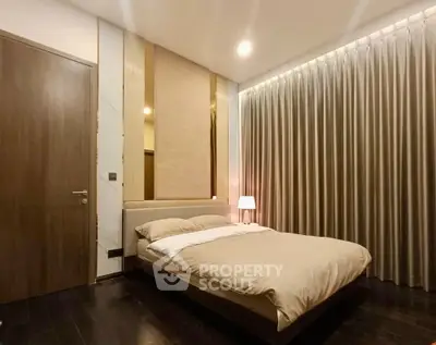 Luxurious modern bedroom with elegant curtains and ambient lighting