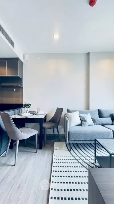 Modern living room with stylish furniture and cozy ambiance