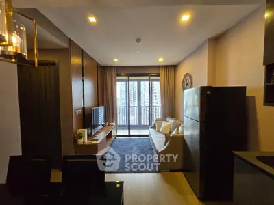 Modern living room with balcony view in a stylish apartment