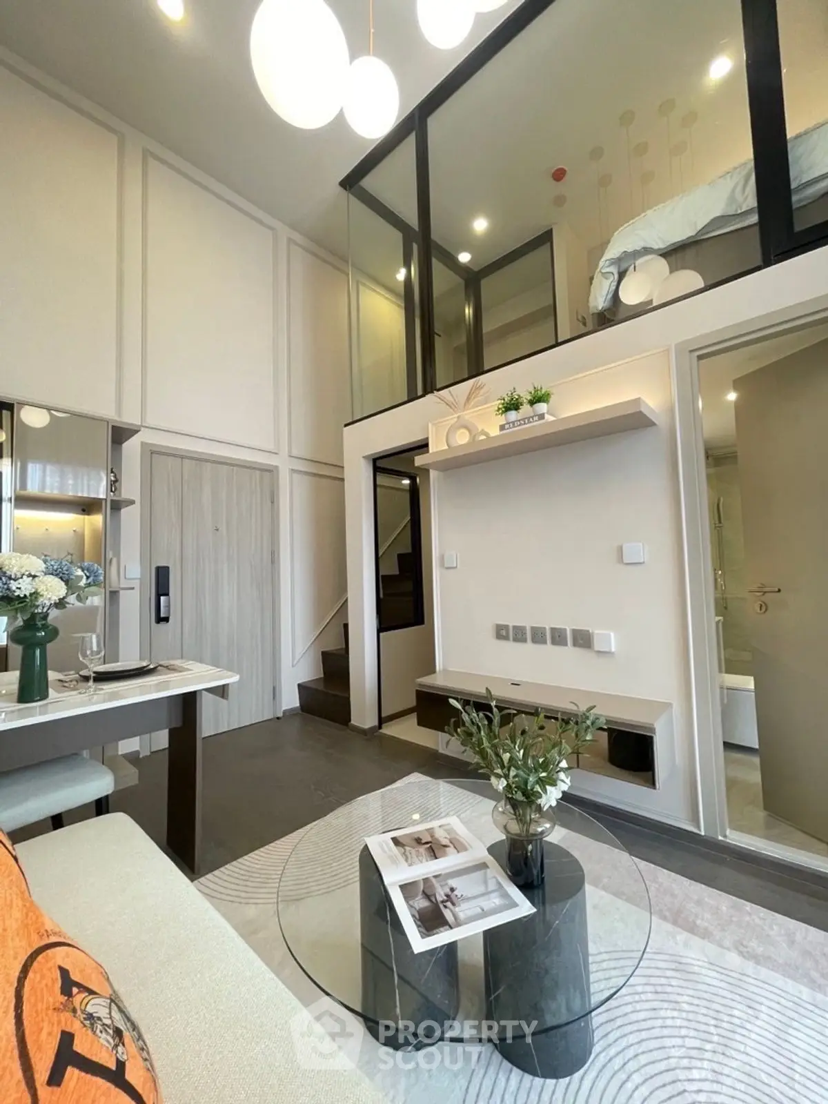 Modern loft apartment with stylish interior design and mezzanine bedroom