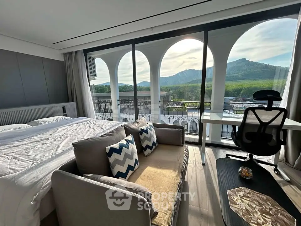 Luxurious bedroom with stunning mountain view and elegant decor