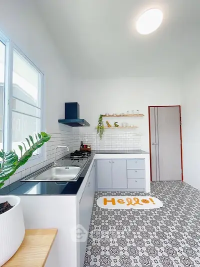 Bright modern kitchen with stylish tiles and open layout