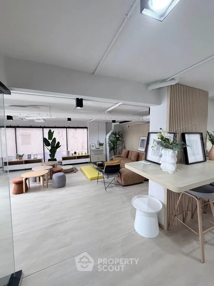 Spacious modern living room with stylish decor and open layout, featuring cozy seating and natural light.