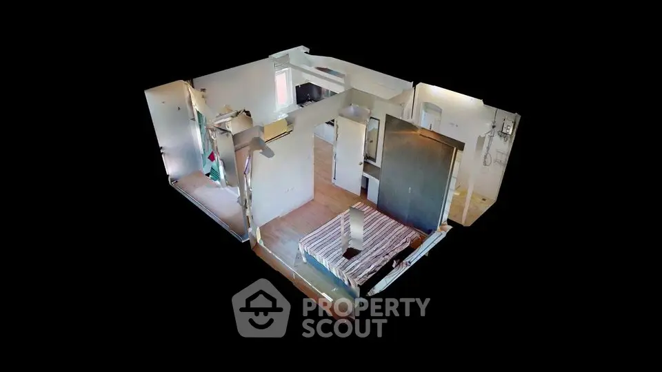3D floor plan of modern apartment with open layout and stylish design