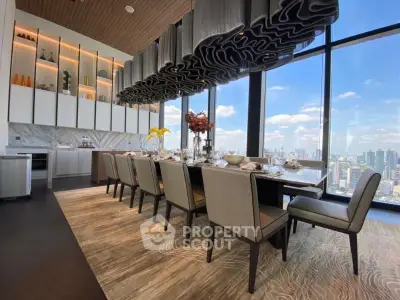 Luxurious dining room with panoramic city views and elegant decor