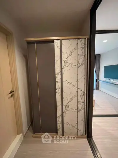 Modern interior with stylish sliding door and elegant flooring