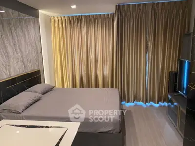 Modern bedroom with elegant curtains and sleek design