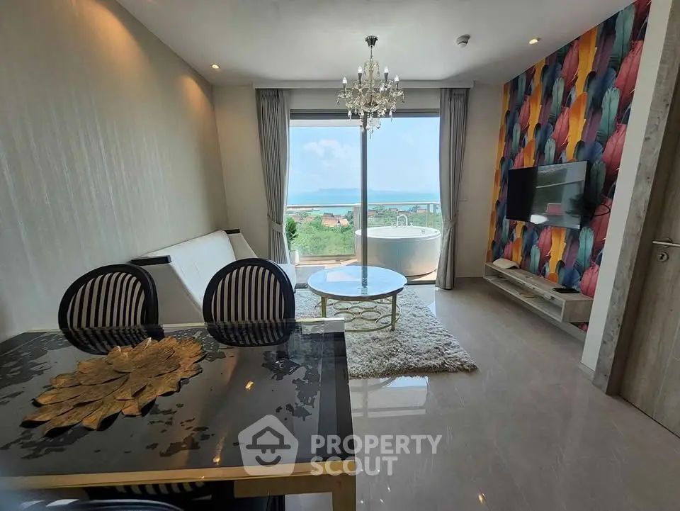 Luxurious living room with stunning sea view and modern decor