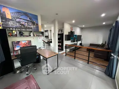 Spacious modern living room with study area and stylish decor