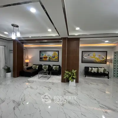 Luxurious modern living room with elegant decor and marble flooring