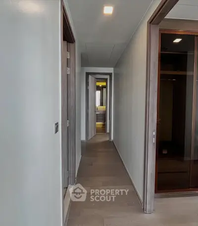 Modern hallway with wooden flooring and sleek design