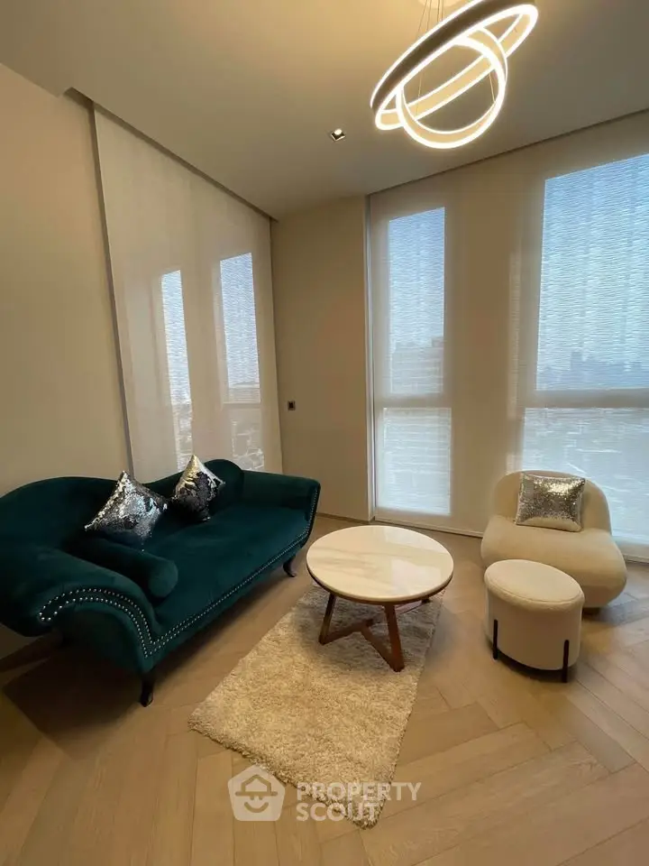 Stylish modern living room with elegant furniture and chic lighting