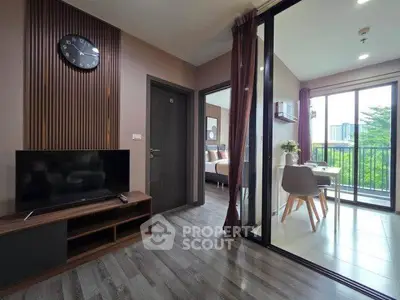 Modern apartment interior with stylish living room and balcony view