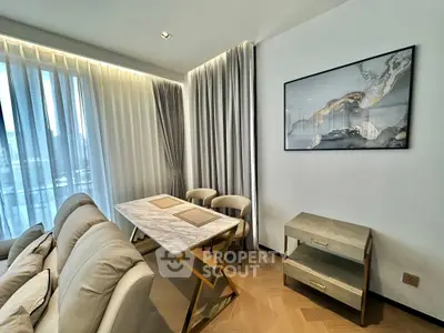 Modern living room with elegant marble table and cozy seating area