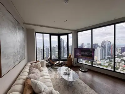 Luxurious living room with panoramic city view and elegant decor