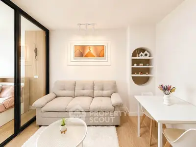 Modern living room with cozy sofa and stylish decor in a bright apartment