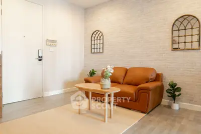 Charming living room with cozy leather sofa and stylish decor