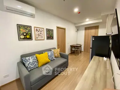 Modern living room with stylish decor and cozy seating area