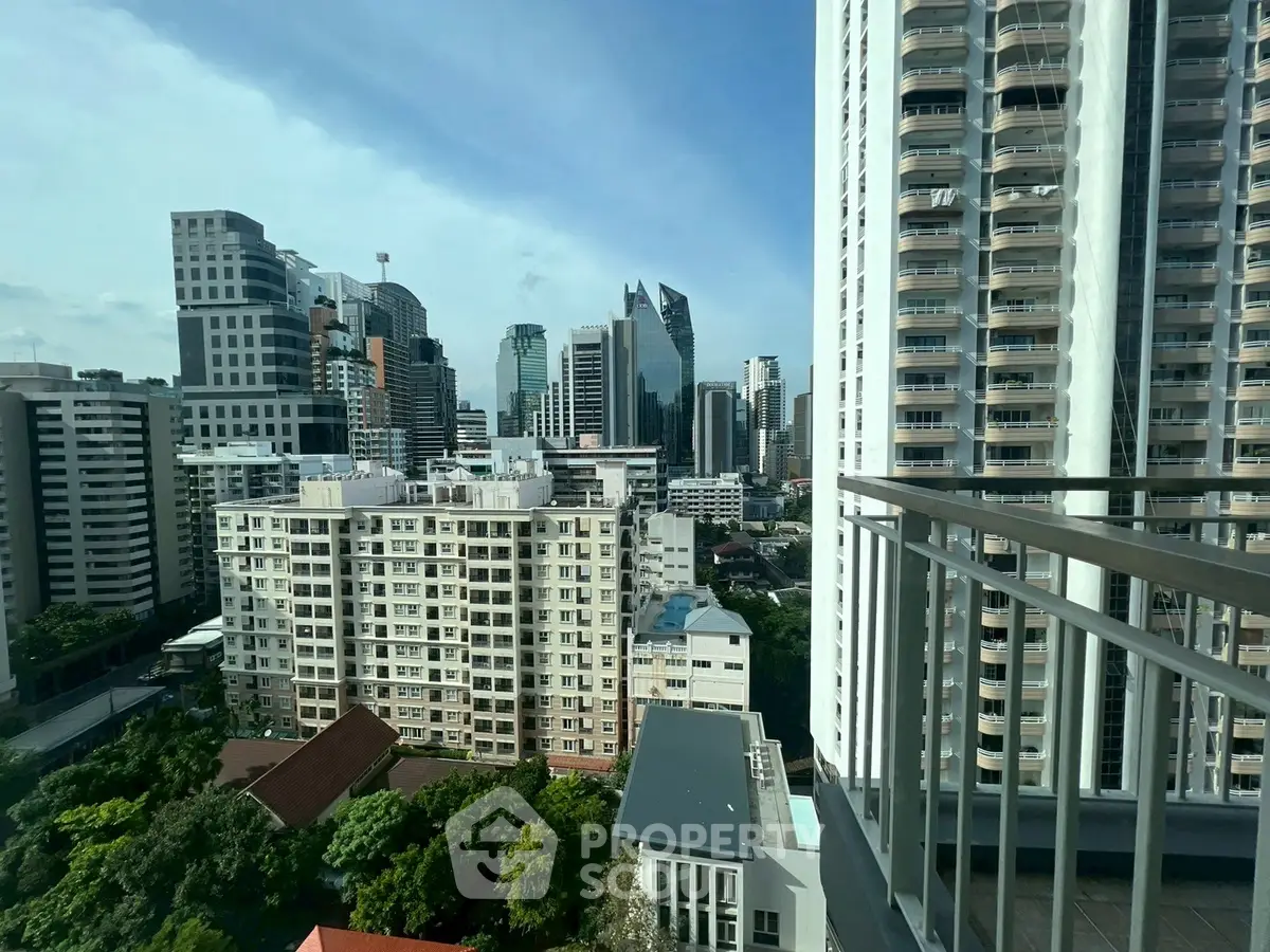 Stunning cityscape view from high-rise balcony in urban residential area