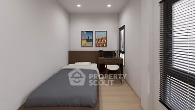 Cozy bedroom with modern decor and natural light from large window