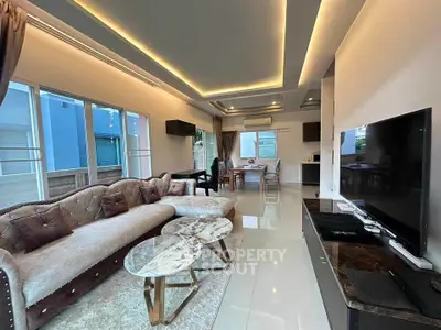 Luxurious modern living room with elegant furniture and ambient lighting