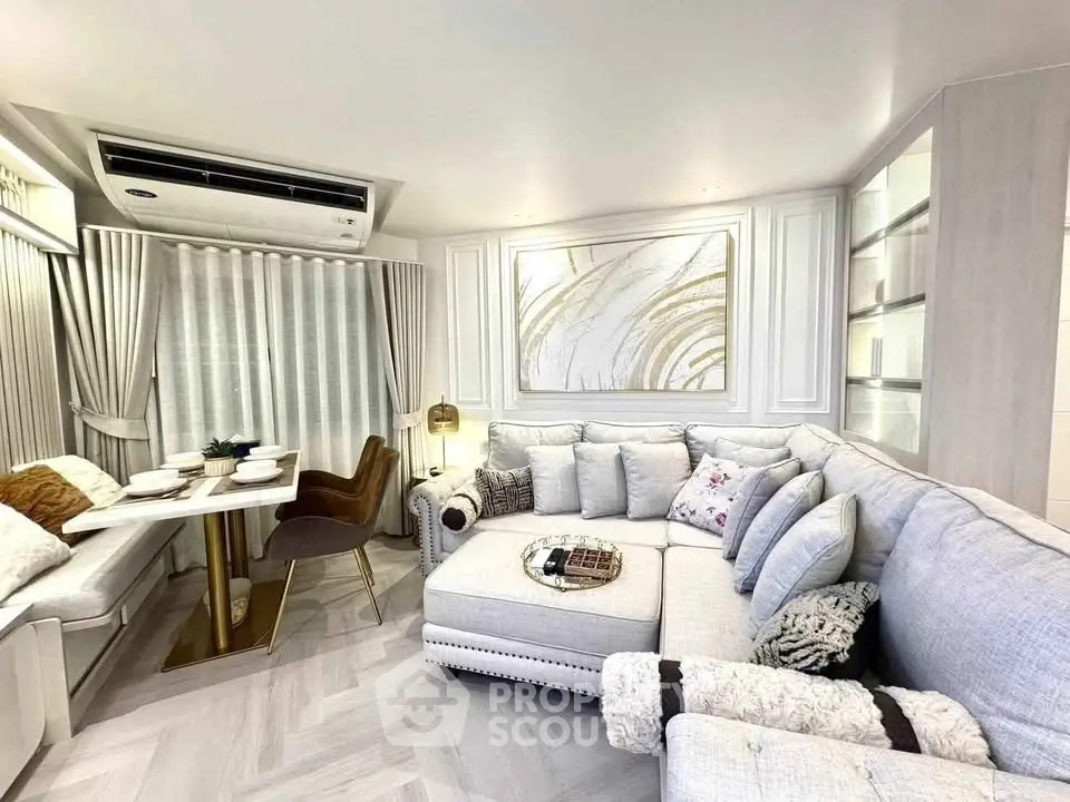 Luxurious living room with elegant decor and cozy seating area