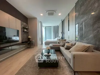 Luxurious modern living room with elegant decor and spacious layout