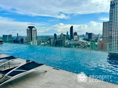 Stunning rooftop infinity pool with breathtaking city skyline view