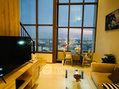 Luxurious living room with stunning city view and modern decor