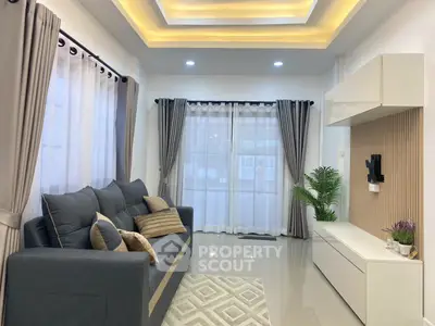 Modern living room with stylish sofa and elegant lighting