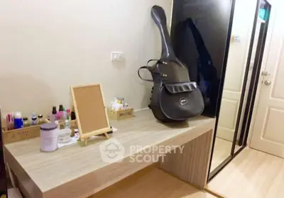 Modern bedroom with stylish vanity and mirrored wardrobe