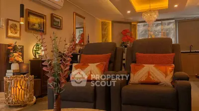 Luxurious living room with elegant decor and ambient lighting