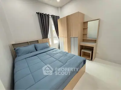 Modern bedroom with stylish furniture and natural light