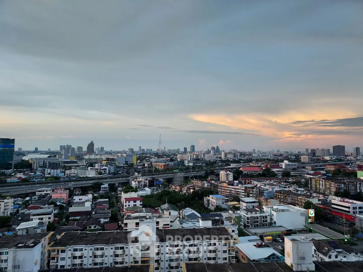 Stunning cityscape view at sunset showcasing urban skyline and vibrant architecture.