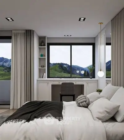 Luxurious bedroom with mountain view and elegant decor