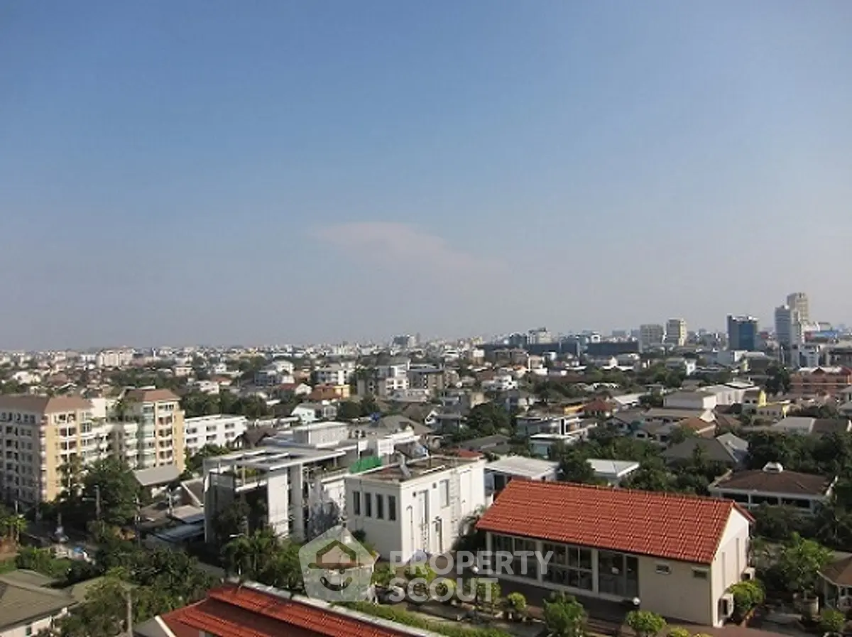 Panoramic cityscape view showcasing diverse architecture and urban landscape.