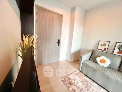 Cozy living room with modern decor and stylish sofa, perfect for relaxation.