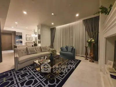 Luxurious living room with elegant decor and modern furniture in a sophisticated apartment.