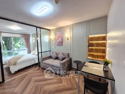 Modern apartment interior with cozy living room and stylish bedroom
