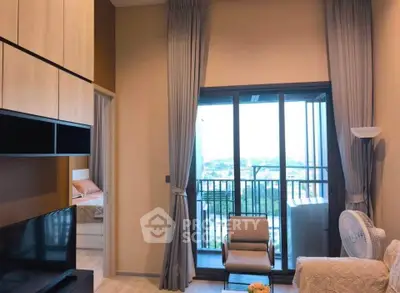 Modern living room with balcony view in stylish apartment