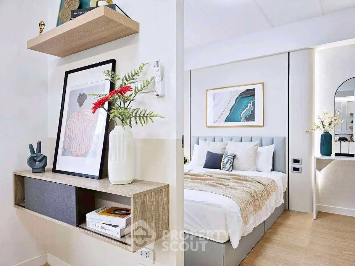 Modern bedroom with stylish decor and cozy ambiance