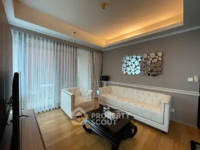 Elegant living room with modern decor and ambient lighting