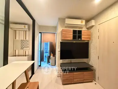 Modern living room with sleek design and built-in storage solutions