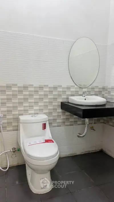 Modern bathroom with sleek fixtures and stylish tile design