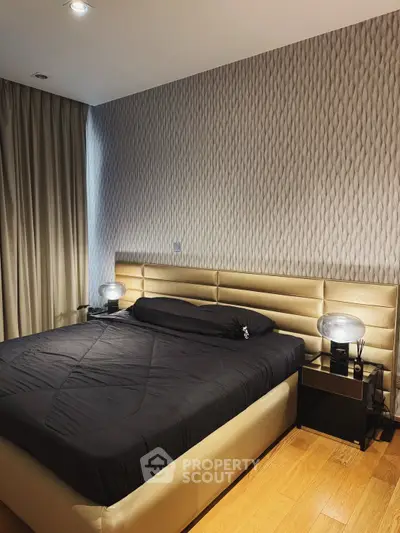 Luxurious bedroom with modern design and elegant lighting
