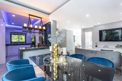 Luxurious modern living room with elegant dining area and stylish decor
