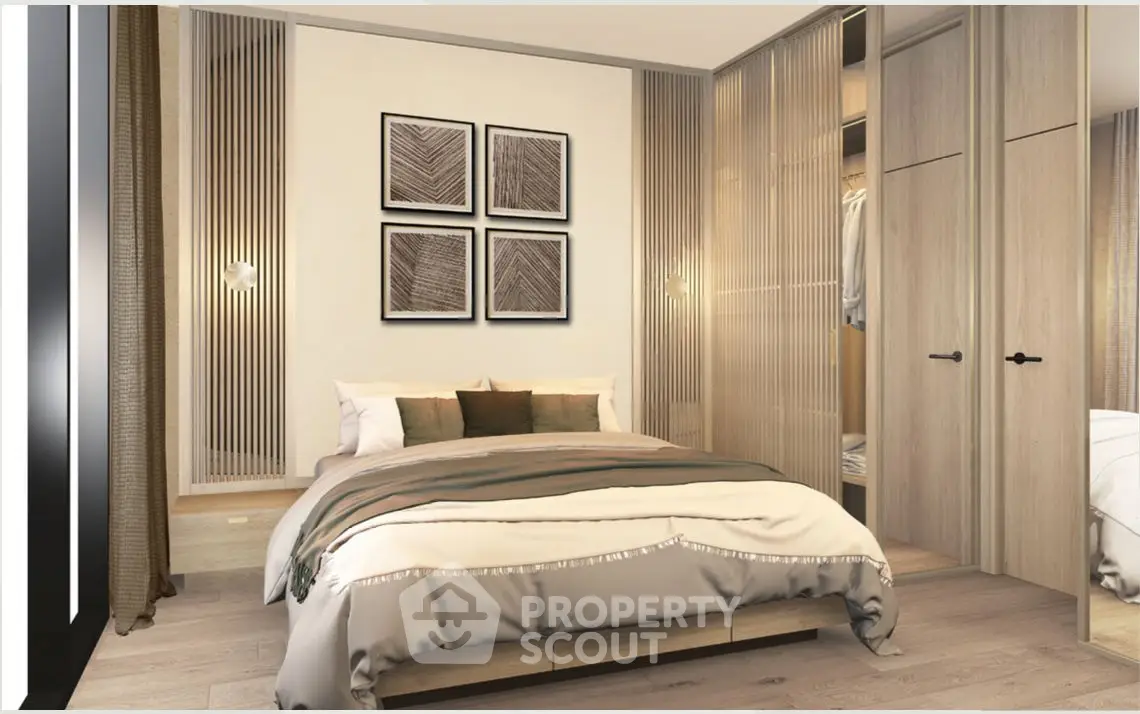 Luxurious modern bedroom with elegant decor and spacious wardrobe