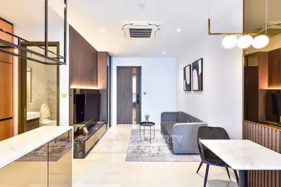 Modern living room with sleek design and stylish furniture